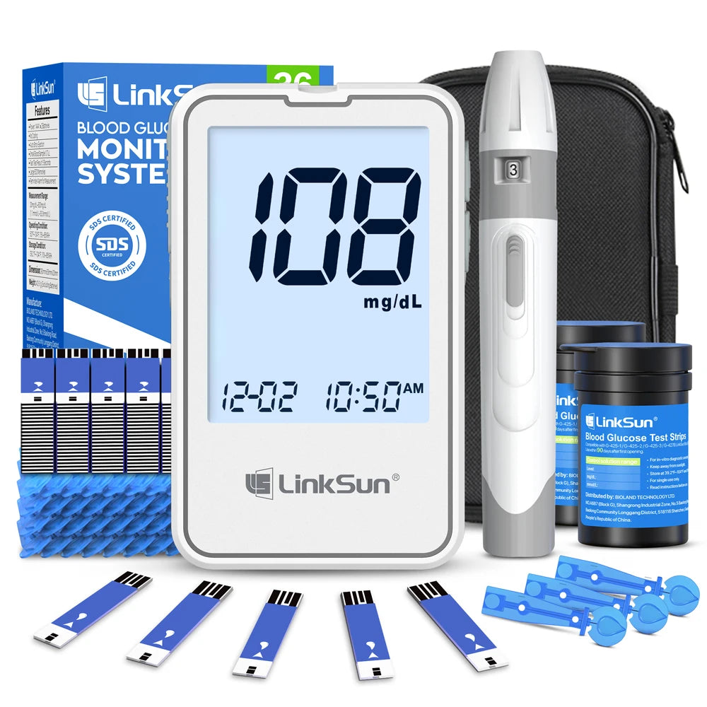 LinkSun G-425-3 Blood Glucose Meter Glucometer Full Set Medical Diabetes Blood Sugar Monitor Complete Kit Glucose Test Strips