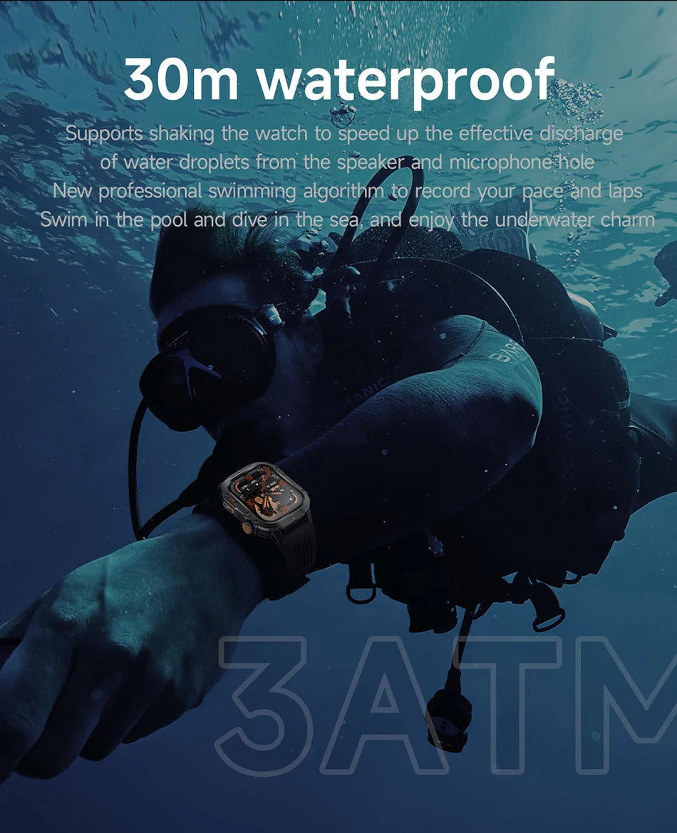 Military GPS Smartwatch Men | 2.01" AMOLED Flashlight Bluetooth 3ATM Waterproof