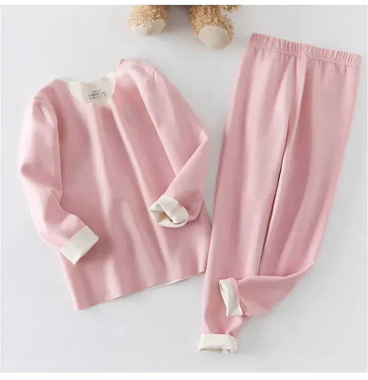 Boys Thermal Fleece Thermal Underwear 37°C Constant Temperature Warm Two-Piece Winter Pajamas Set Unisex Kids Long Johns for Ages 7-13