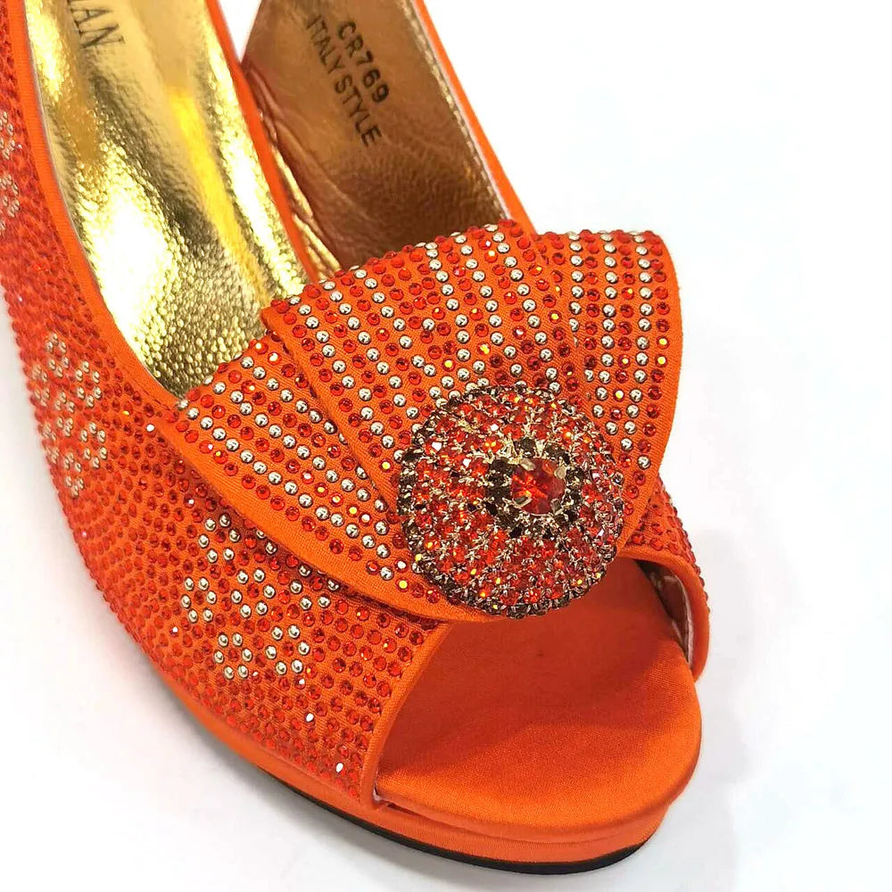 Italian Design Girly Style Golden Color Wedding Shoes And Bag Full Diamond Decoration Metal Closure Bags