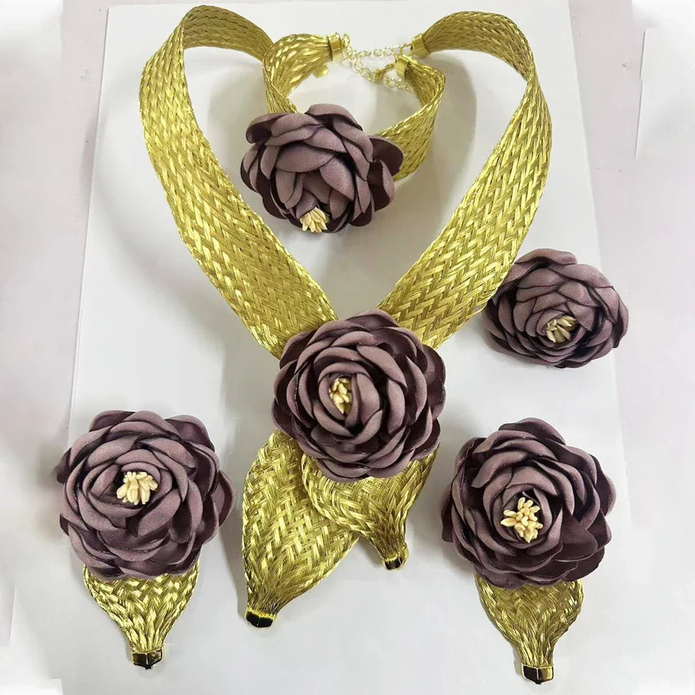 2025 New High Quality African Big Purple Flower Pendant Women Jewelry Set Dubai