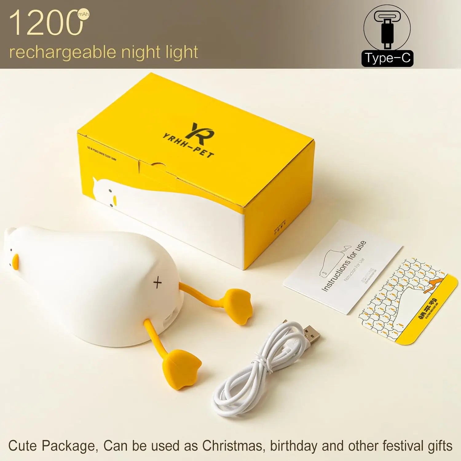 LED Duck Night Light Rechargeable Touch Silicone Cartoon Clap Duck Sleeping Night Lamp for Bedroom Decoration Children Gift