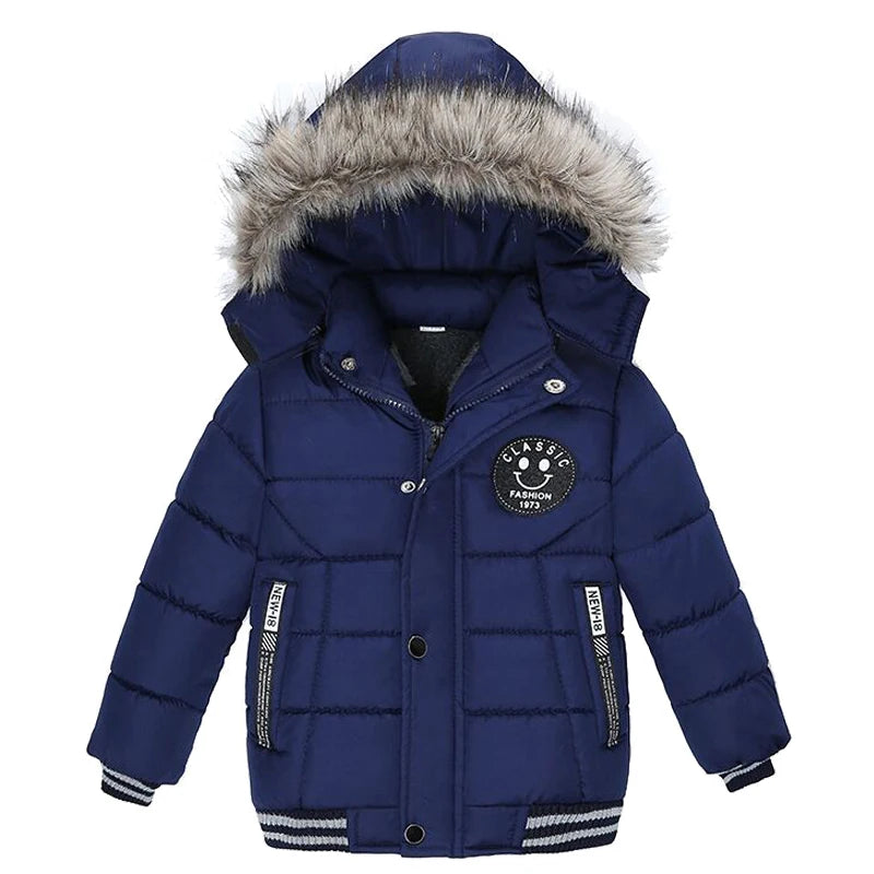Autumn Winter Hooded Jacket for Kids - Boys & Girls Warm Fur Collar Zipper Outerwear Casual Fashion Baby Coat for Ages 2-6