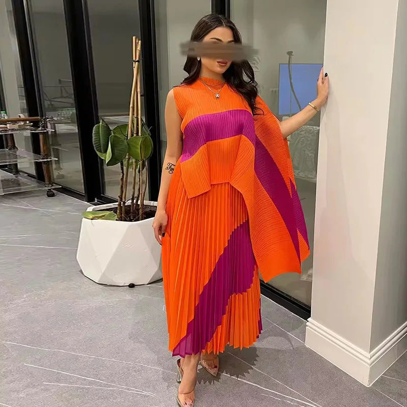 Autumn Women's Color Matching Set Shawl Top Long Elastic Waist Skirt Two-piece Set