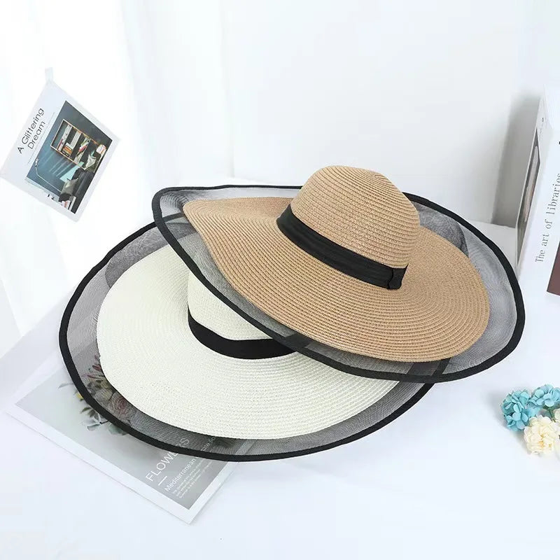 1pc Sun Hat Big Eaves Waves Beach Cap for Women,Summer Straw Hats Big Brim Sun Visors UV Foldable Bucket Panama Caps for Tralve