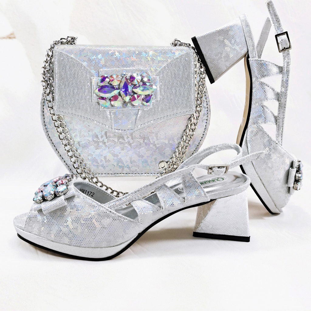 New-Season Peep Toe Ladies Elegant Coral Color Diamond-Embellished High Heels Italian-Designed Shoe and Handbag Set