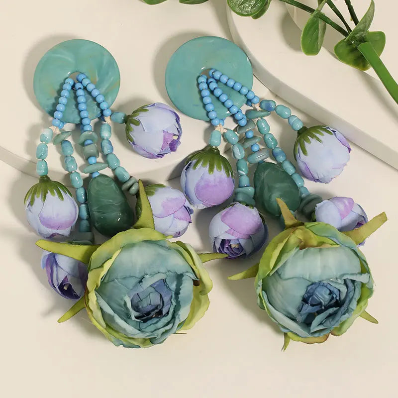 Statement Bohemian Style Simulation Rosebud Earrings For Women Girl Trendy Luxury Vintage Fairy Wedding Party Jewelry Accessoies
