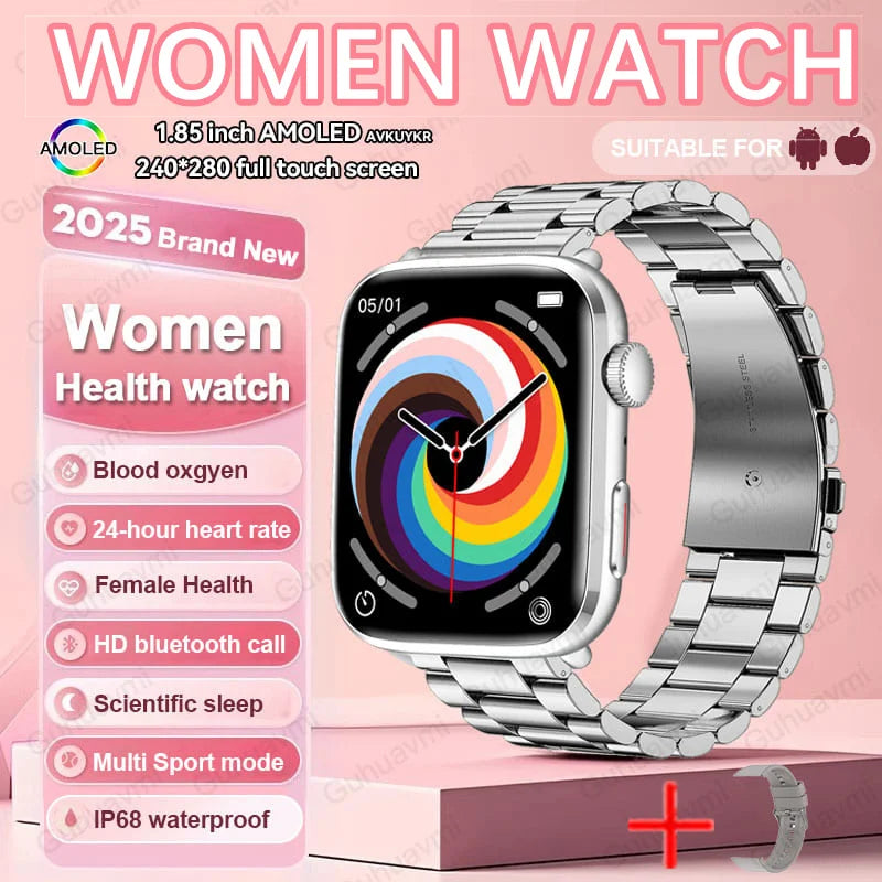 2025 AI Diagnosis NFC Smart Watch Women 1.85 inch AMOLED Blood pressure Heart