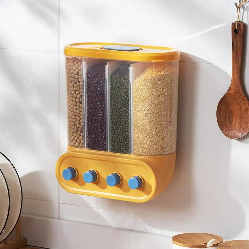 Grids Food Grains Storage Box Tank Sealed Moisture Proof Rice Buckets Wall Mounted Kitchen Bulk Classified Container