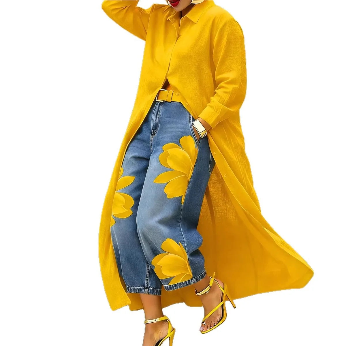 Casual Plus Size Shirt for Women's Longline Button Down Shirt Long Sleeve Loose Fit Maxi Tunic Blouse Open Front Cardigan Top