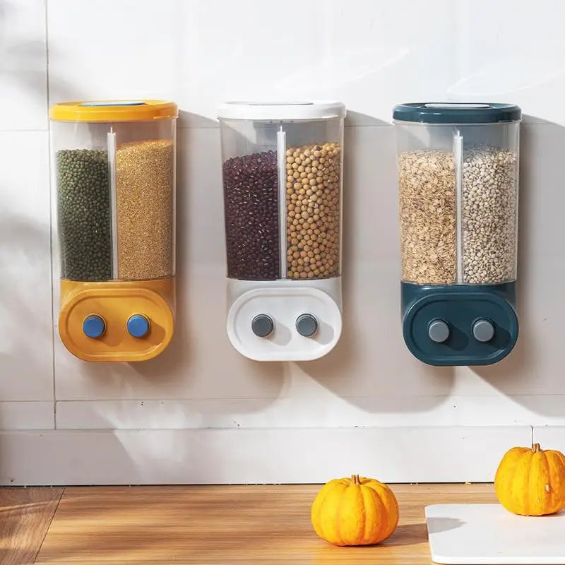 Grids Food Grains Storage Box Tank Sealed Moisture Proof Rice Buckets Wall Mounted Kitchen Bulk Classified Container