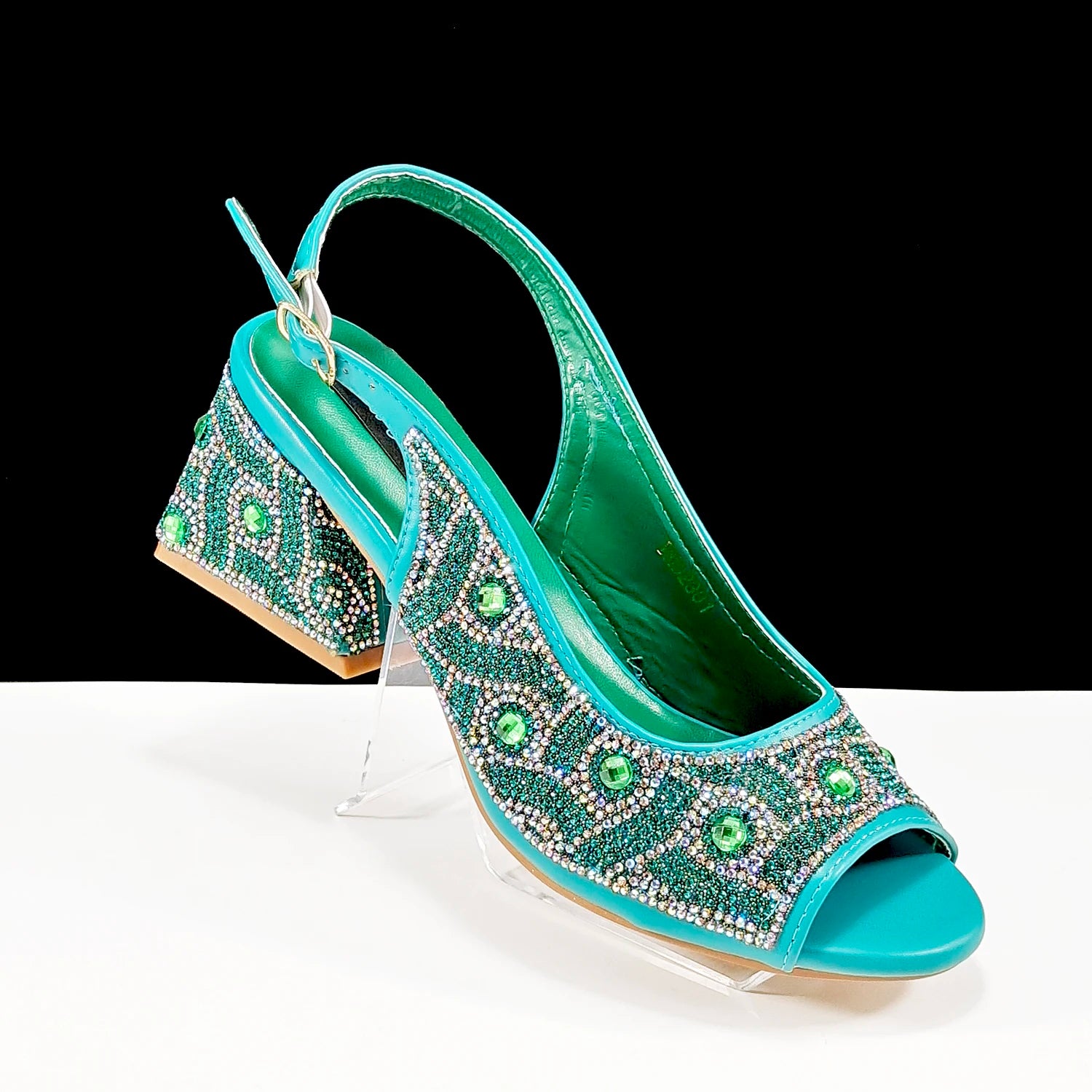 Women's Rhinestone Design Shoes and Bag Set Open Toe Comfortable Heels