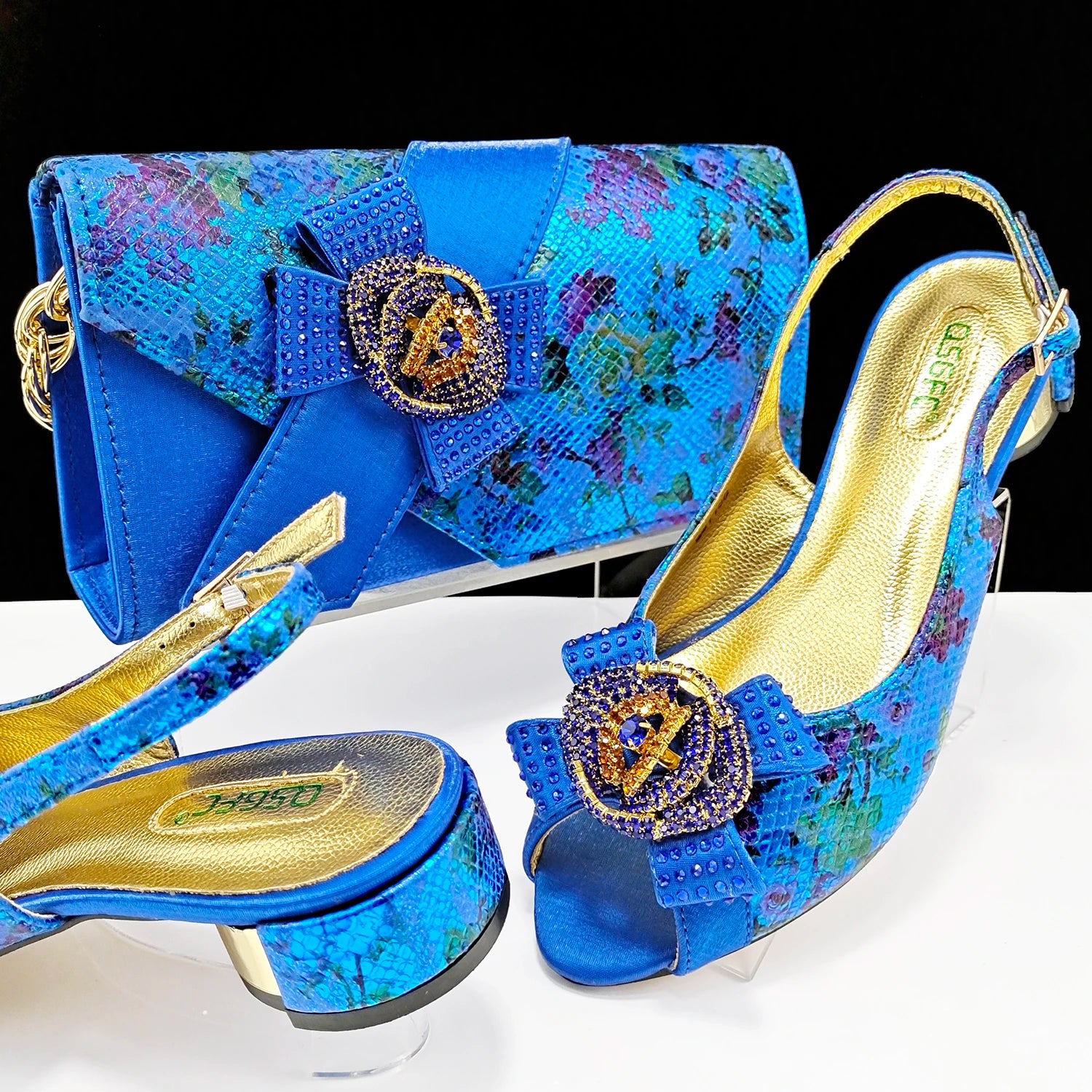 QSGFC Italian Design Shoes and Bag Matching Set Women Low Heel  Nigeria Party Wedding bigger size shoes