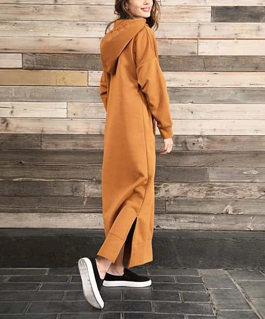 Women's Hoodie Midi Dress | Lace-Up Hem Casual Sweatshirt Long Dress | HotTrendyPicks