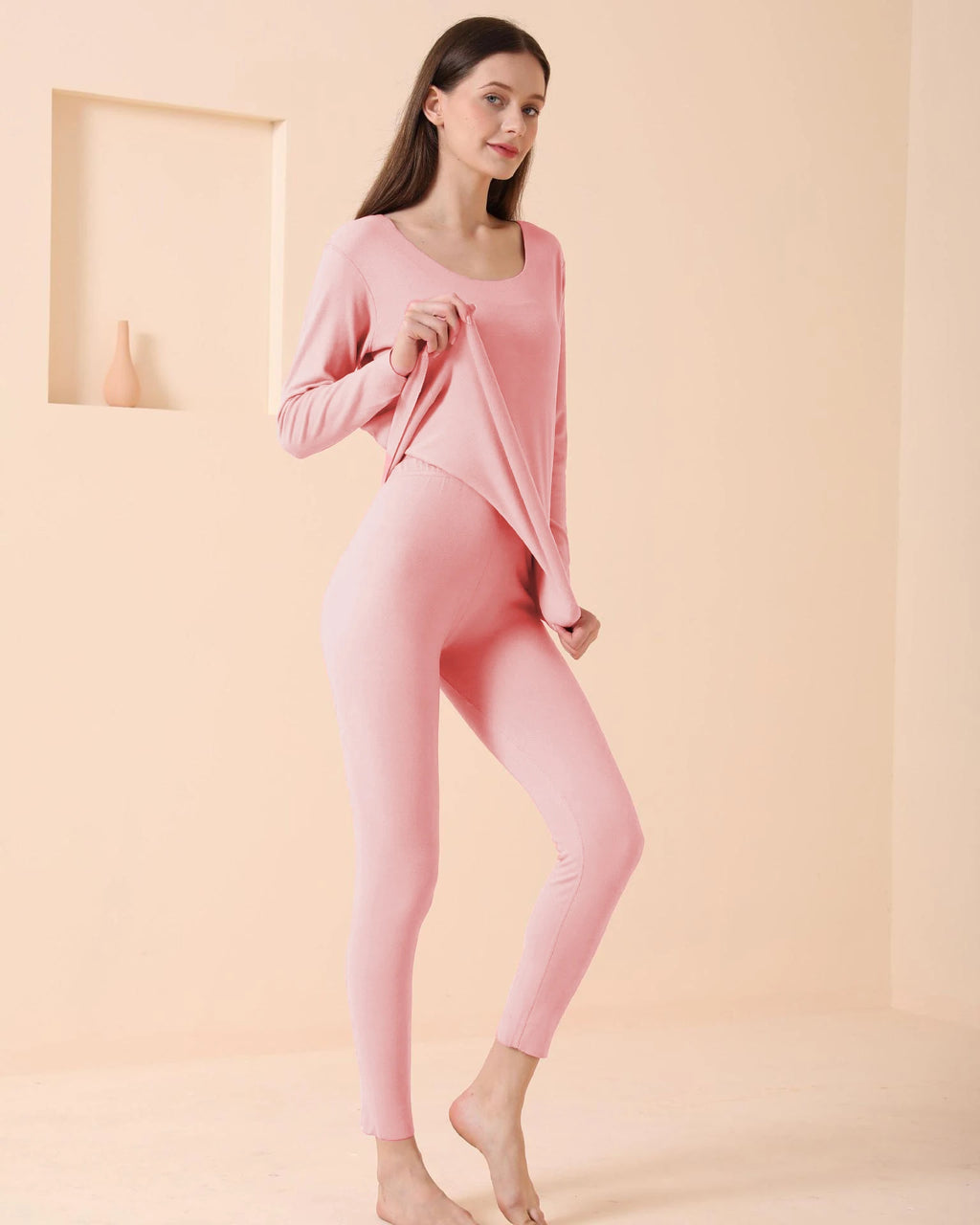 Women's Seamless Thermal Underwear Set Winter Warm Comfortable Solid Lingerie Long Johns Sexy Knitted Polyester Elastane Blend