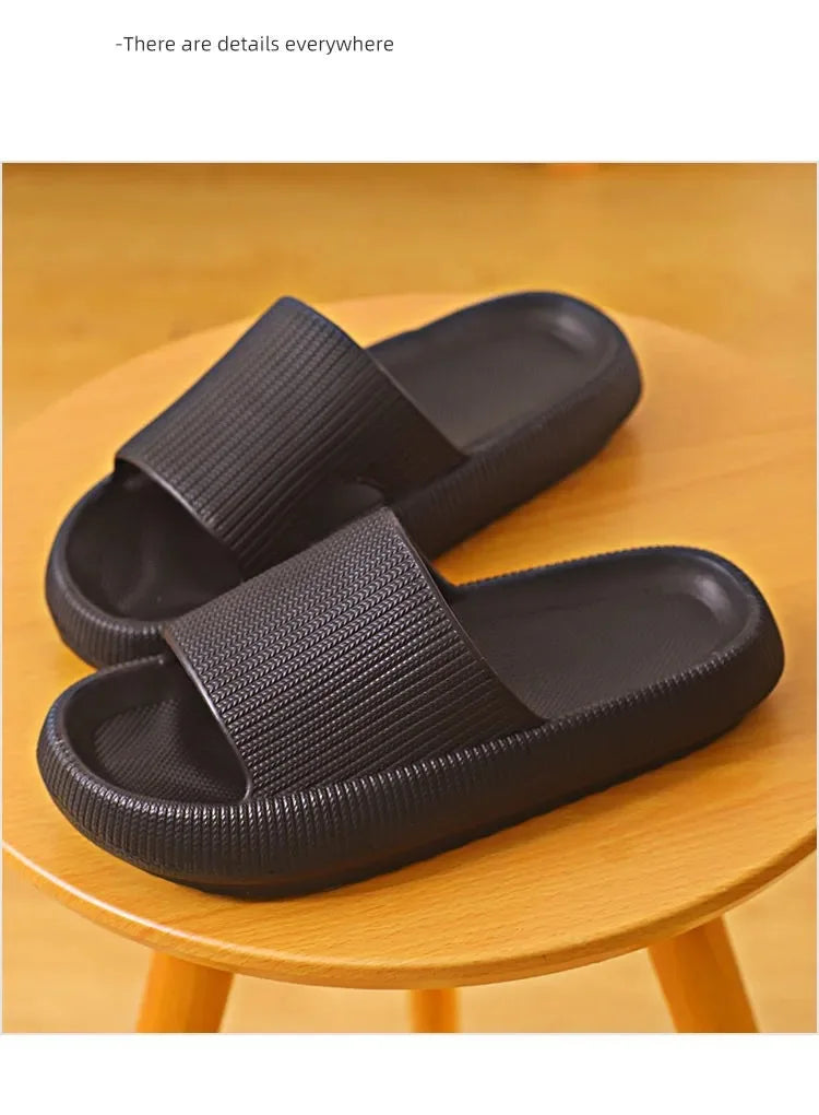 EVA Thick Sole 4cm Bathroom Slippers Cloud-Like Comfort Home Use Couple Height Increasing Indoor Solid Color Summer Sandals