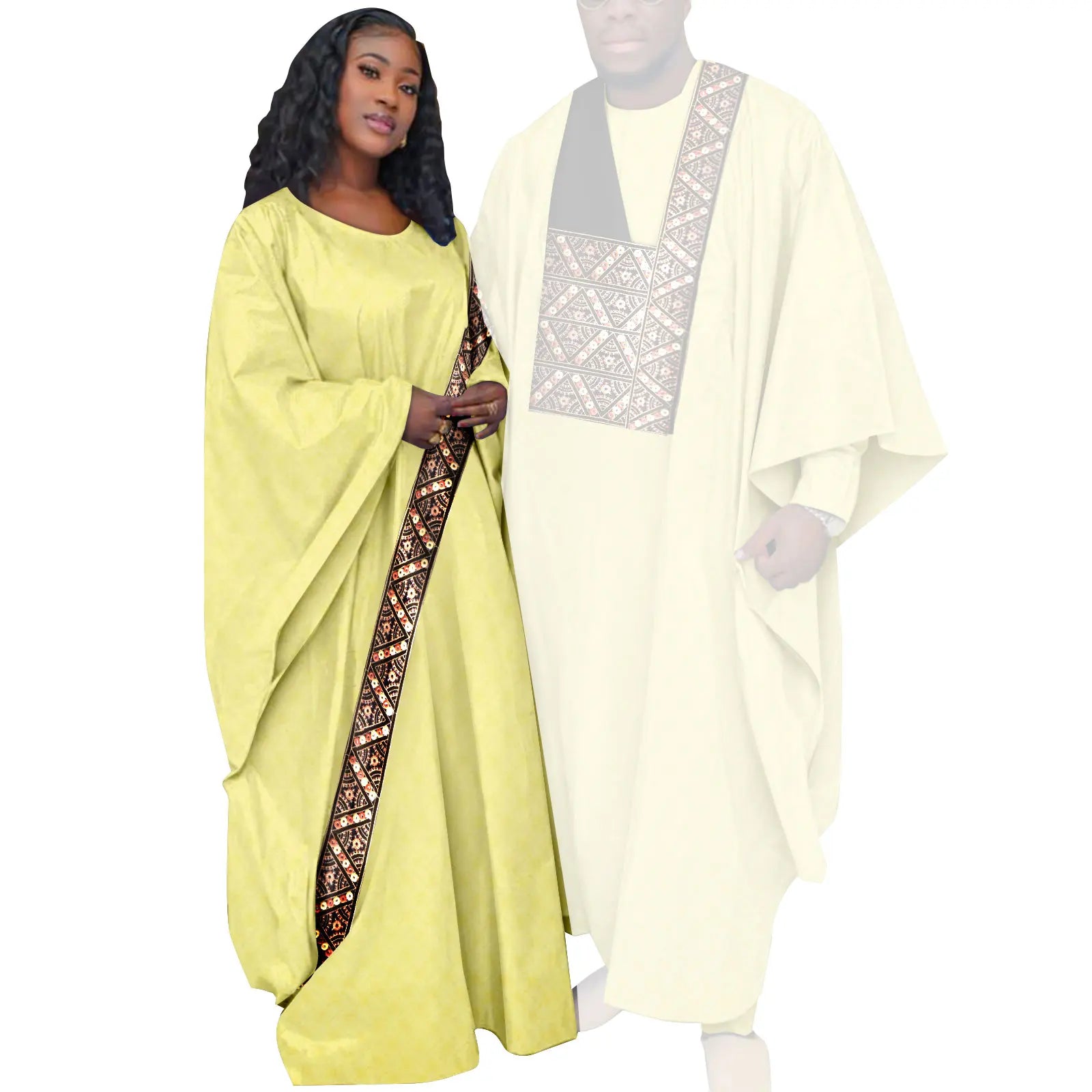 African Couple Clothing Set Women Traditional Wedding Wear Abayas Dashiki Robe Outfit Set for Men African Ethnic Style Y23C034