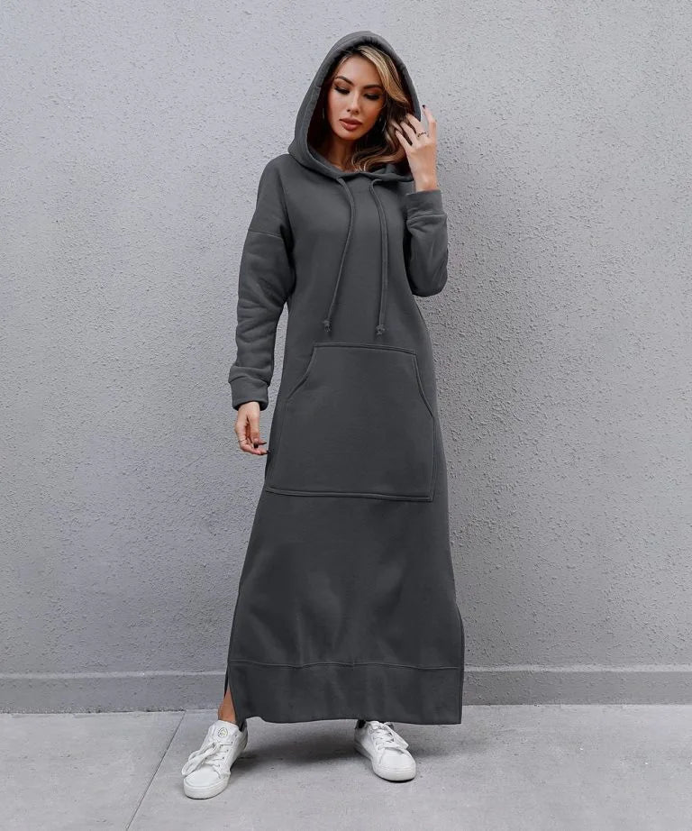 Women's Hoodie Midi Dress | Lace-Up Hem Casual Sweatshirt Long Dress | HotTrendyPicks
