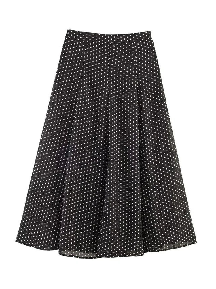 Polka Dot Skirt 2 Piece Set Women Casual High Collar Tie Full Sleeves Elastic High Waist Long Skirt Suit Lady Daily Outfit New