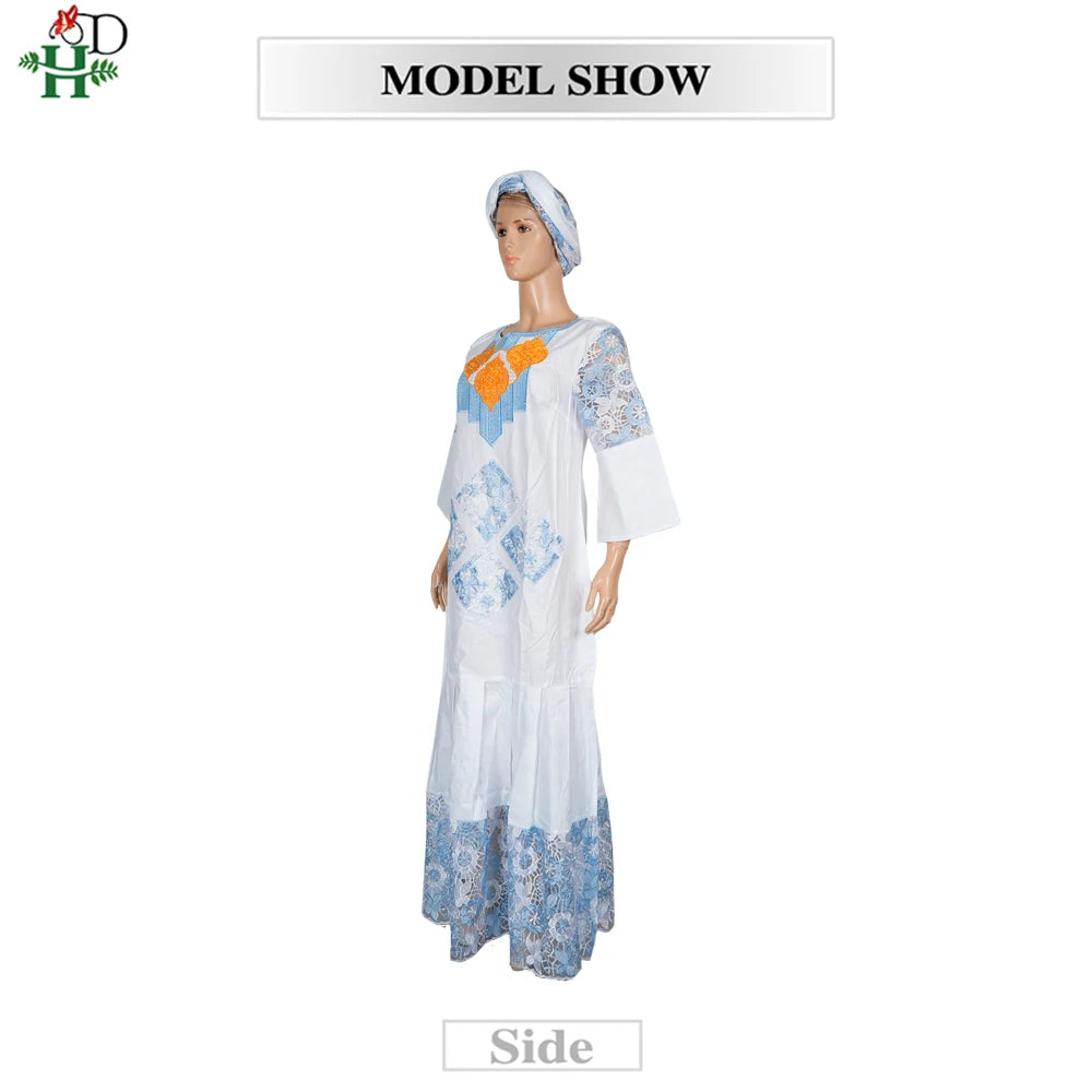 White Bazin Riche African Dress | Luxury Embroidery Church & Wedding Gown | L–4XL