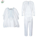 Boys White Blue Long Sleeve Tops Embroidery Dashiki Robe Shirt And Pant Set 3 PCS