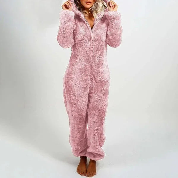 Autumn Winter Thick Fleece Women's Onesie Pajamas with Hat Casual Style Comfortable Soft Fabric
