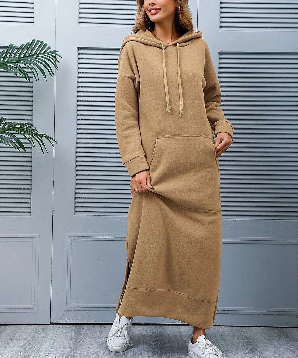 Women's Hoodie Midi Dress | Lace-Up Hem Casual Sweatshirt Long Dress | HotTrendyPicks