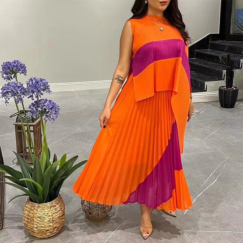 Autumn Women's Color Matching Set Shawl Top Long Elastic Waist Skirt Two-piece Set