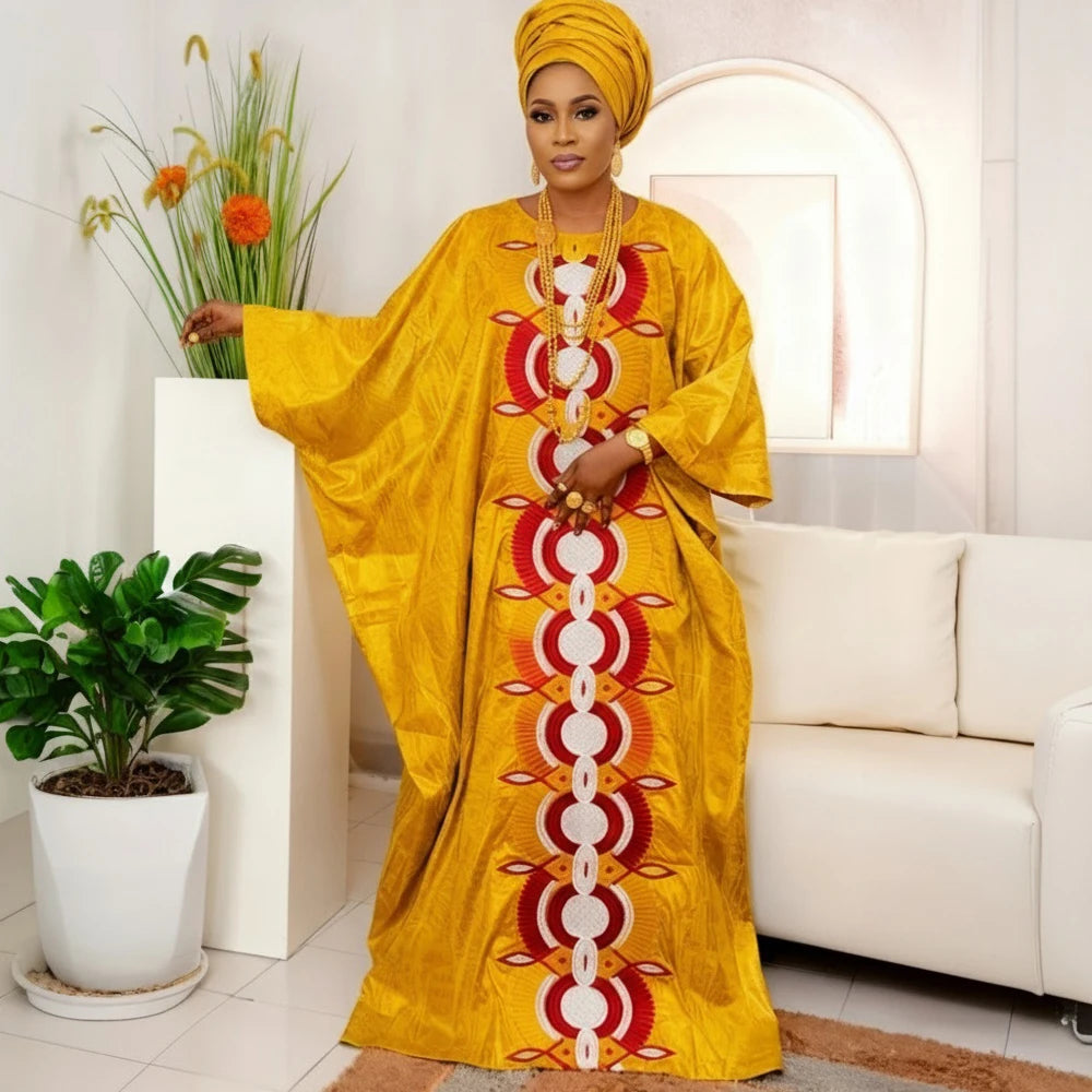 Plus Size Luxury Boubou Gown | Bazin Riche Embroidery African Wedding Dress | Women