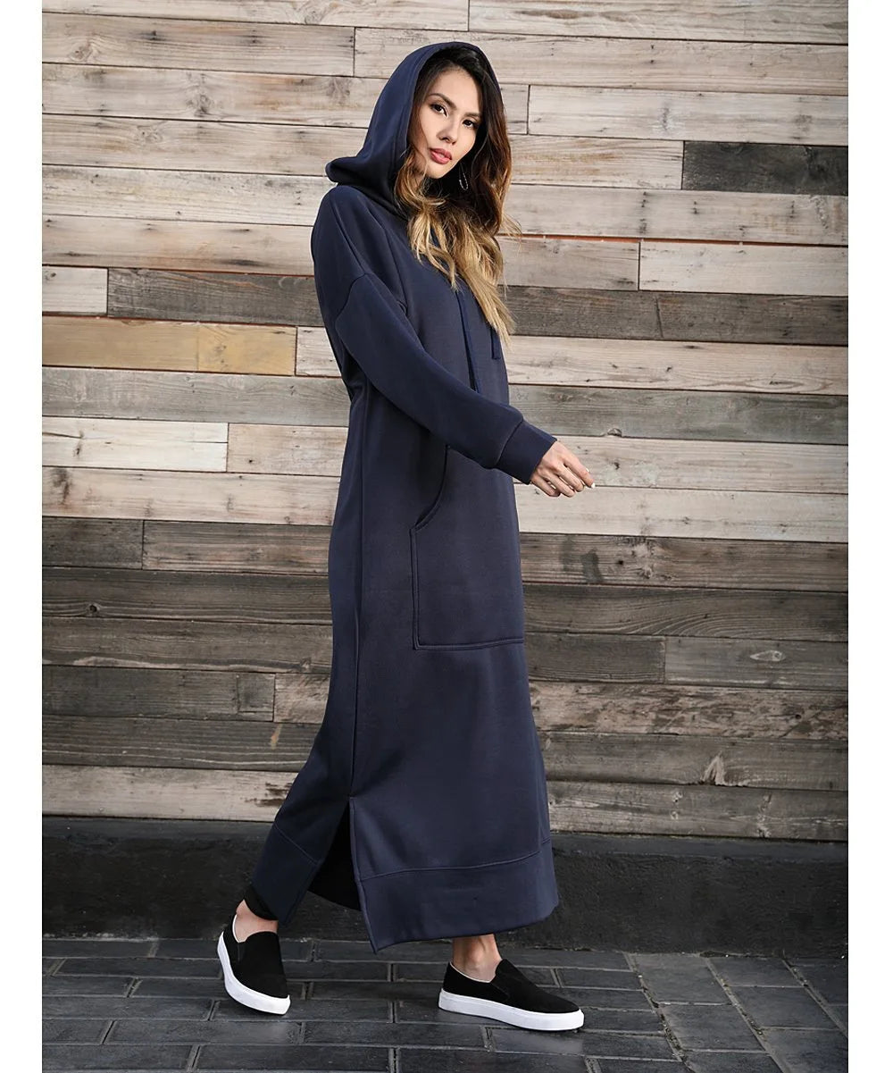 Women's Hoodie Midi Dress | Lace-Up Hem Casual Sweatshirt Long Dress | HotTrendyPicks