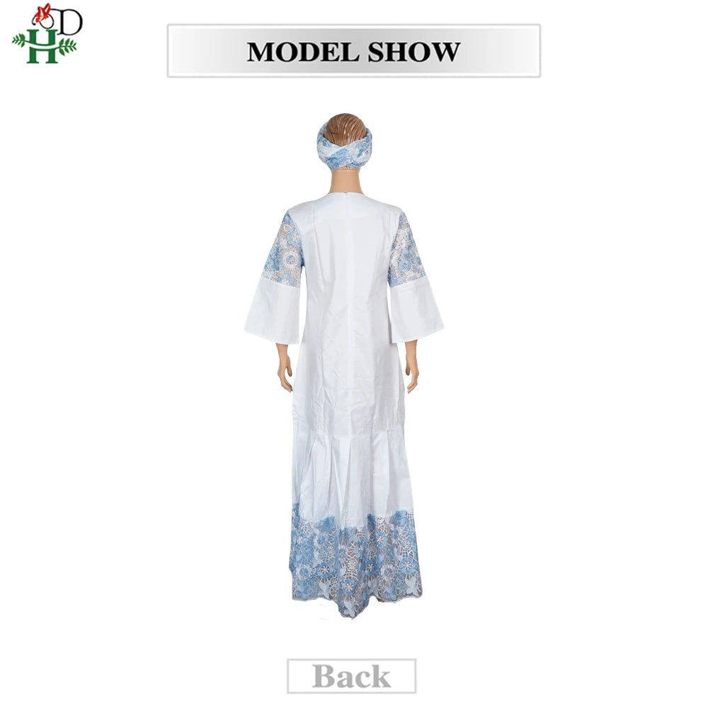 White Bazin Riche African Dress | Luxury Embroidery Church & Wedding Gown | L–4XL
