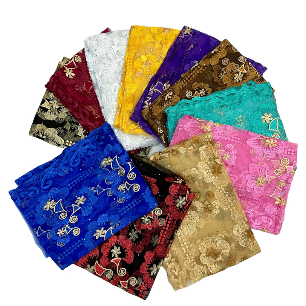 Embroidered Tulle Hijab Shawl - Soft Pashmina Wrap