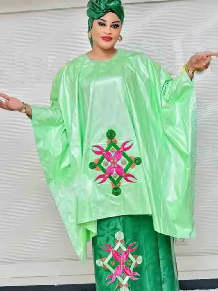 2 PCS Set Bazin Riche Long Dresses Printed Bazin African Wedding Party Prom