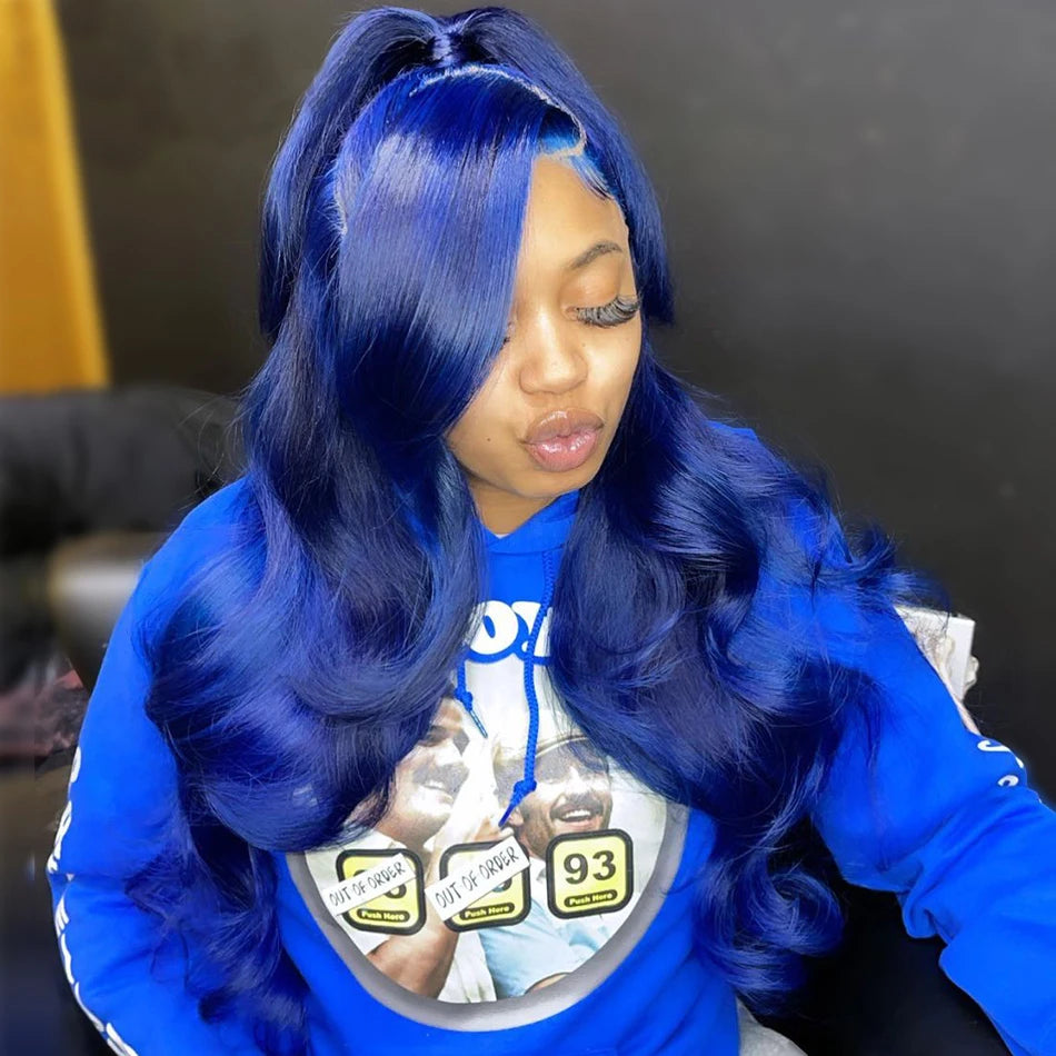 Royal Blue Colored Lace Front Wigs 13x4 Body Wave Brazilian Transparent Lace Frontal Wigs Human Hair Pre Plucked