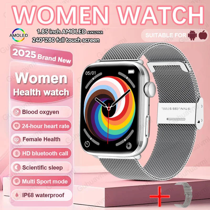 2025 AI Diagnosis NFC Smart Watch Women 1.85 inch AMOLED Blood pressure Heart