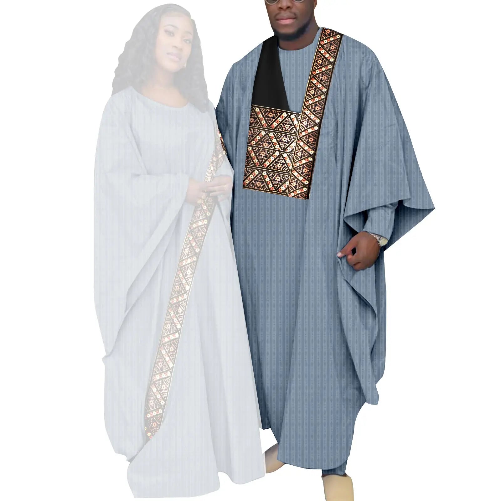 African Couple Clothing Set Women Traditional Wedding Wear Abayas Dashiki Robe Outfit Set for Men African Ethnic Style Y23C034