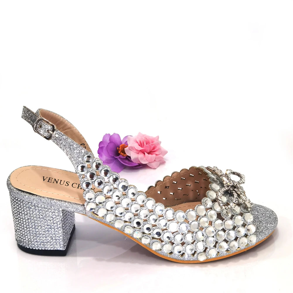 Italian Design Full Drill Elegant Wine Evening High Heels Wedding Party Shoes Matching Clutch Handbag
