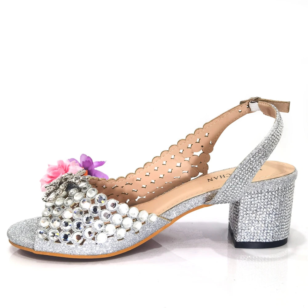 Italian Design Full Drill Elegant Wine Evening High Heels Wedding Party Shoes Matching Clutch Handbag