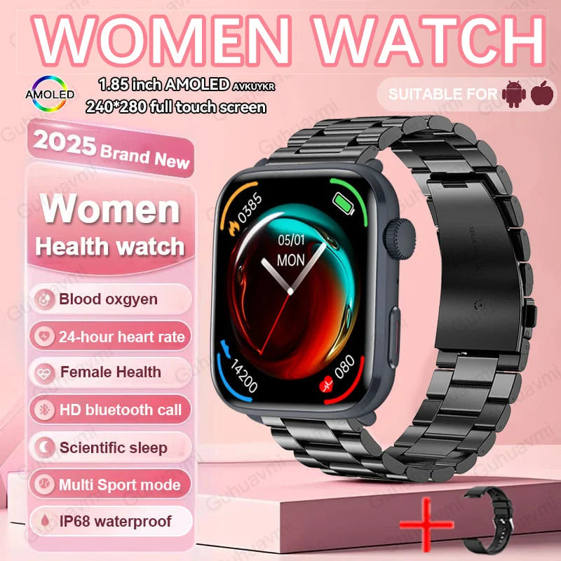 2025 AI Diagnosis NFC Smart Watch Women 1.85 inch AMOLED Blood pressure Heart