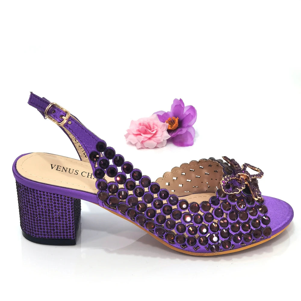 Italian Design Full Drill Elegant Wine Evening High Heels Wedding Party Shoes Matching Clutch Handbag