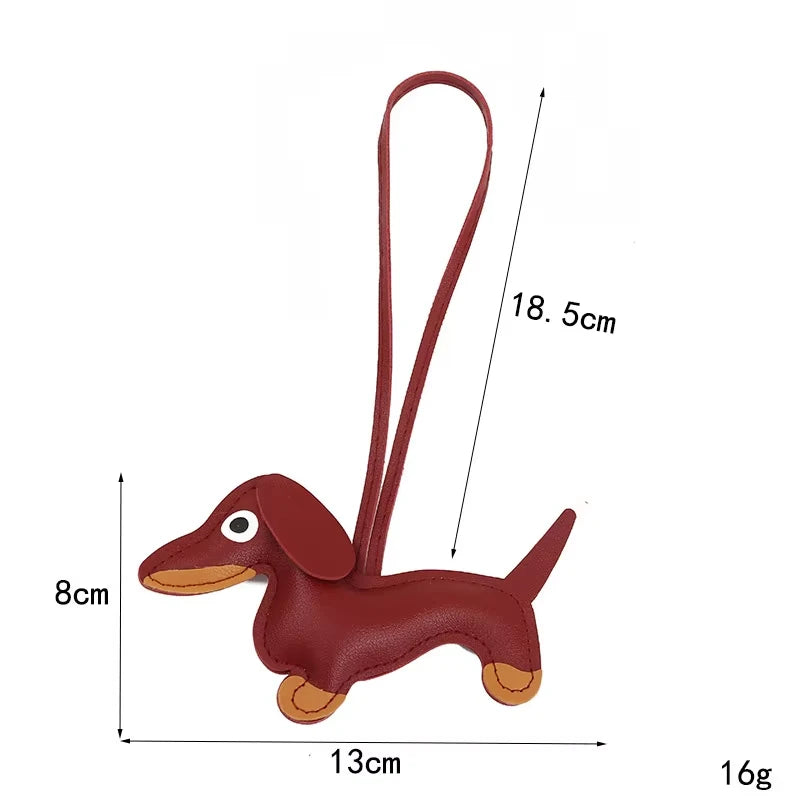 PU Leather Car Dachshund Dog Keychain Fashion Dog Keychains For Women Bag Pendant Jewelry Trinket Key Ring Key Holder Gift