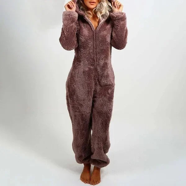 Autumn Winter Thick Fleece Women's Onesie Pajamas with Hat Casual Style Comfortable Soft Fabric