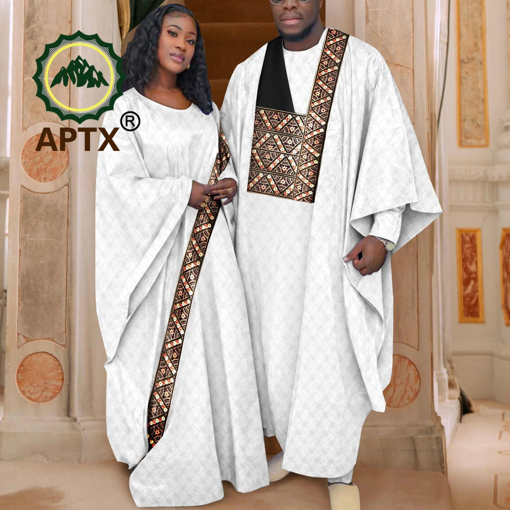 African Couple Clothing Set Women Traditional Wedding Wear Abayas Dashiki Robe Outfit Set for Men African Ethnic Style Y23C034