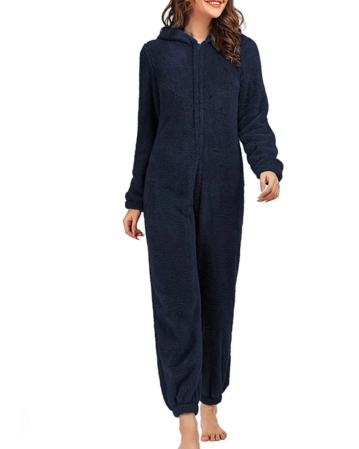 Autumn Winter Thick Fleece Women's Onesie Pajamas with Hat Casual Style Comfortable Soft Fabric