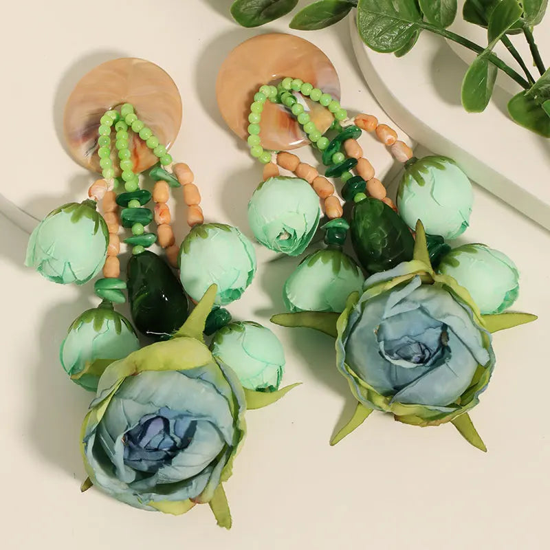 Statement Bohemian Style Simulation Rosebud Earrings For Women Girl Trendy Luxury Vintage Fairy Wedding Party Jewelry Accessoies