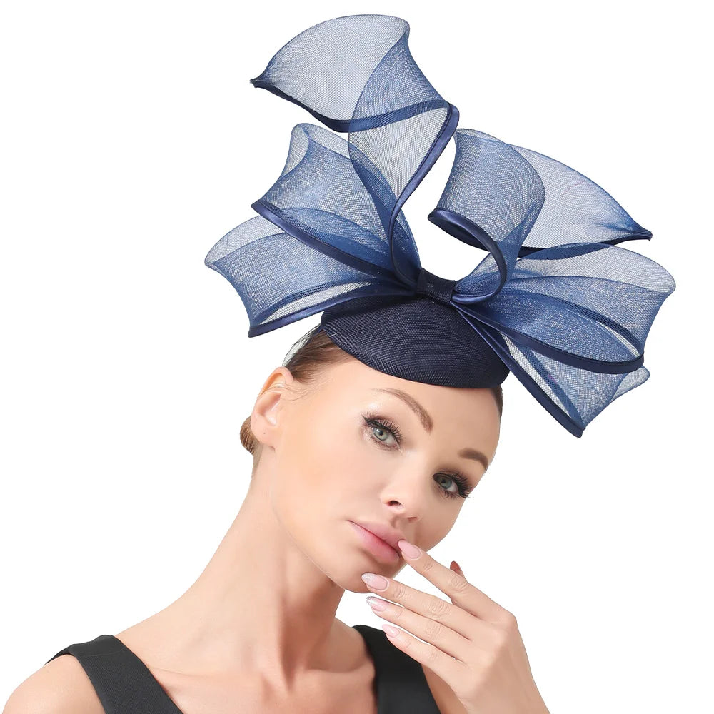 2025 New Fascinators Hat Beige Bowknot Light Blue Cocktail Fedoras Derby Accessory Headbands Lady Chuch Headpiece Headwear