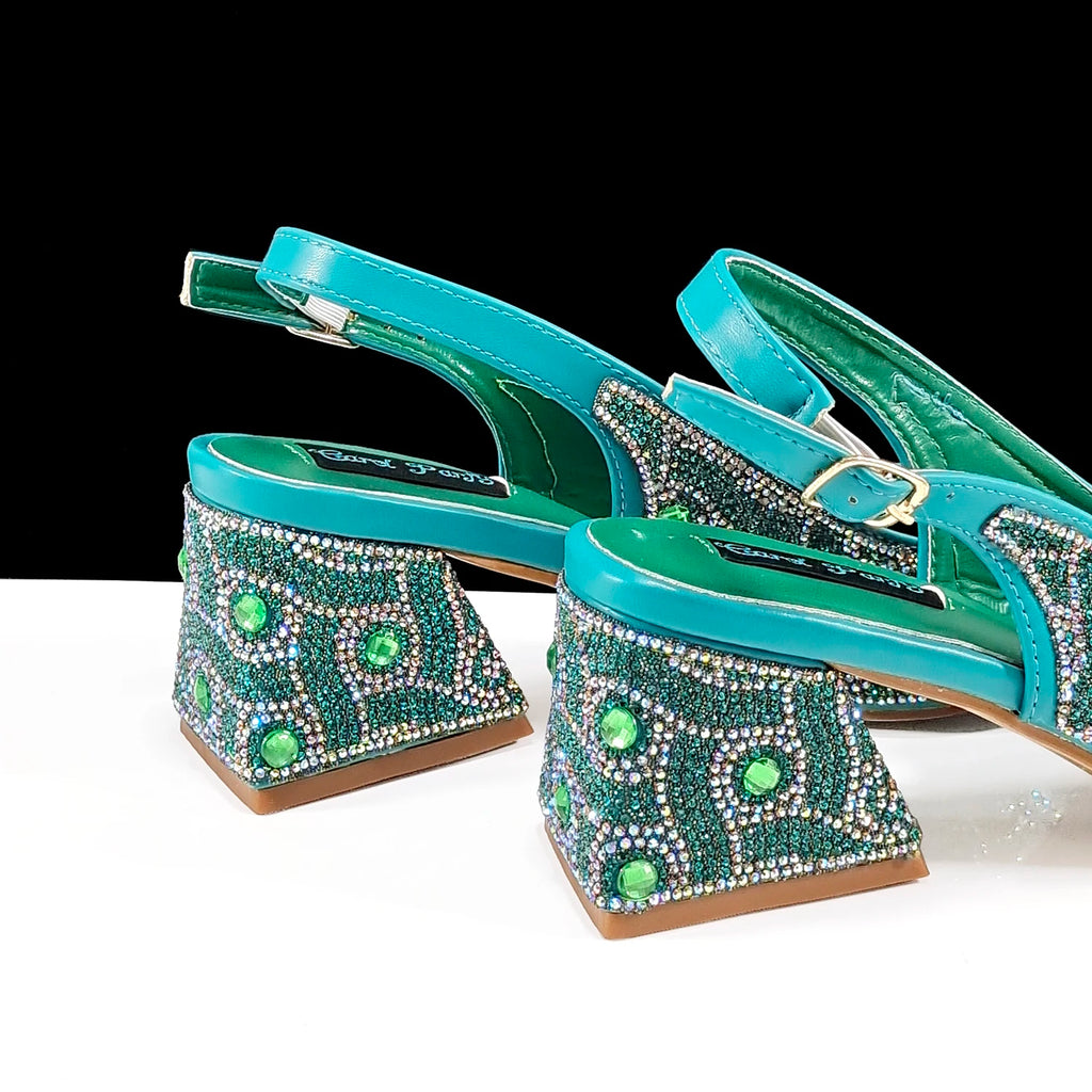 Women's Rhinestone Design Shoes and Bag Set Open Toe Comfortable Heels