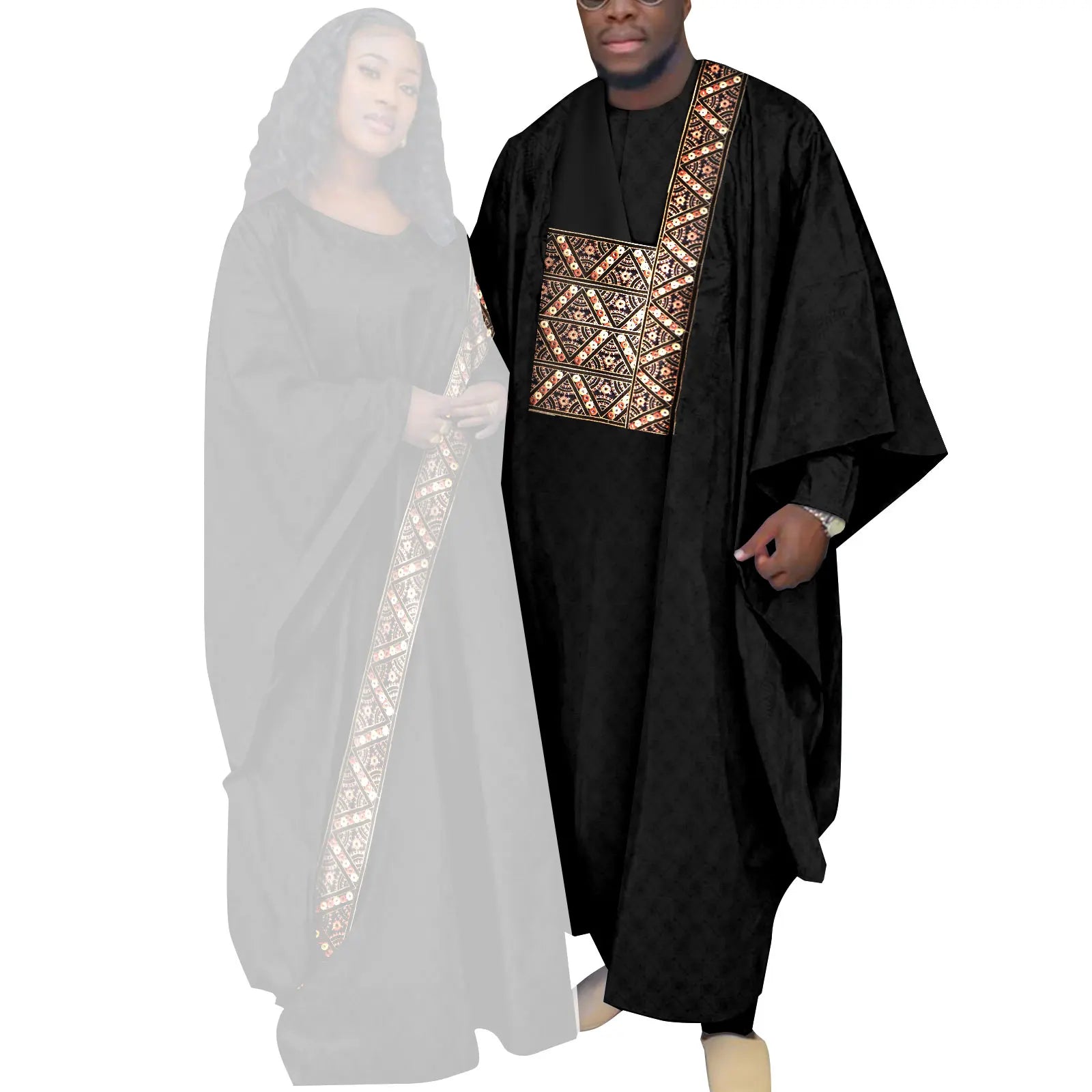 African Couple Clothing Set Women Traditional Wedding Wear Abayas Dashiki Robe Outfit Set for Men African Ethnic Style Y23C034