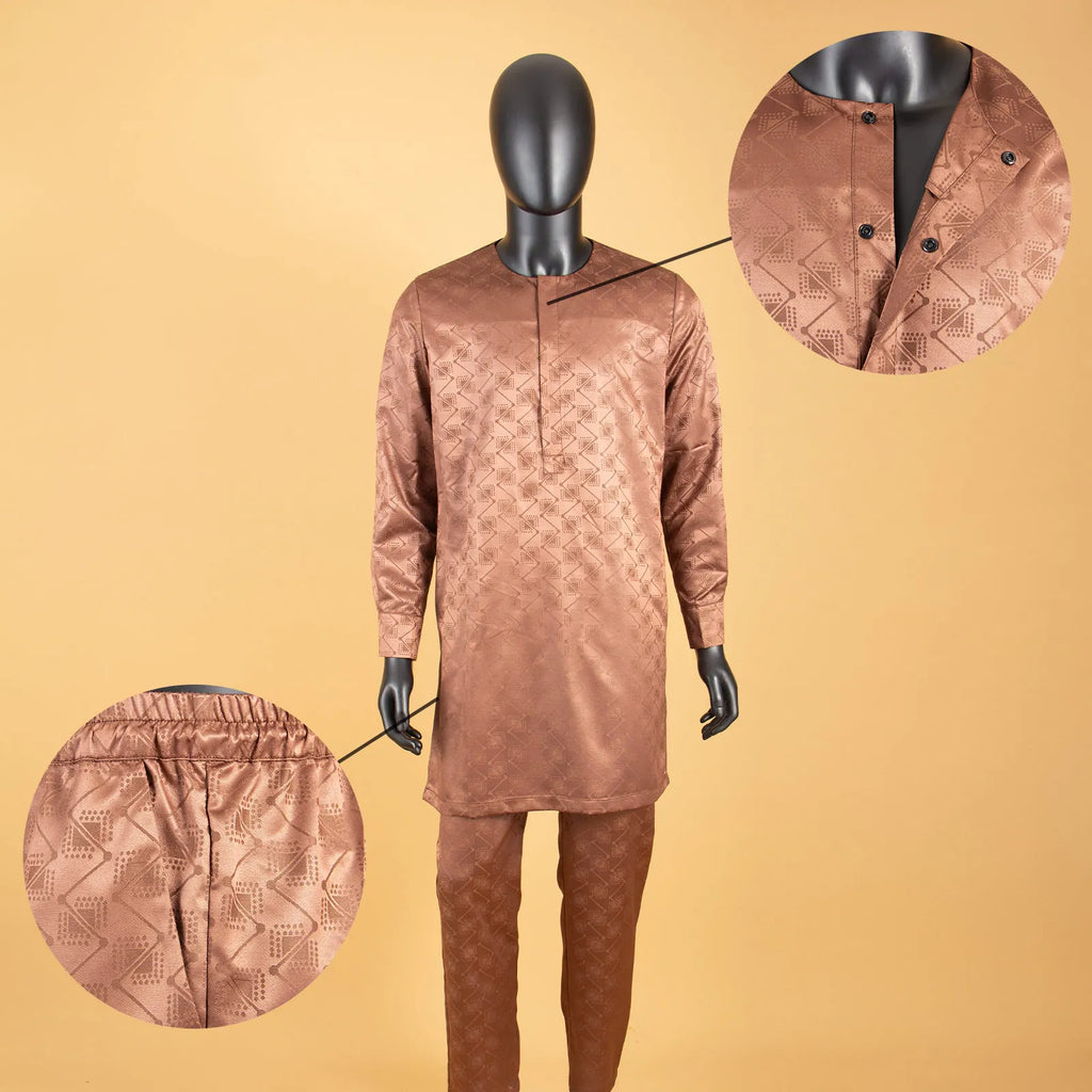 African Matching Outfit for Family Bazin Riche Muslim Sets Dashiki Father and Son Attire Agbada Robe Shirt and Pants Hat Y23F001