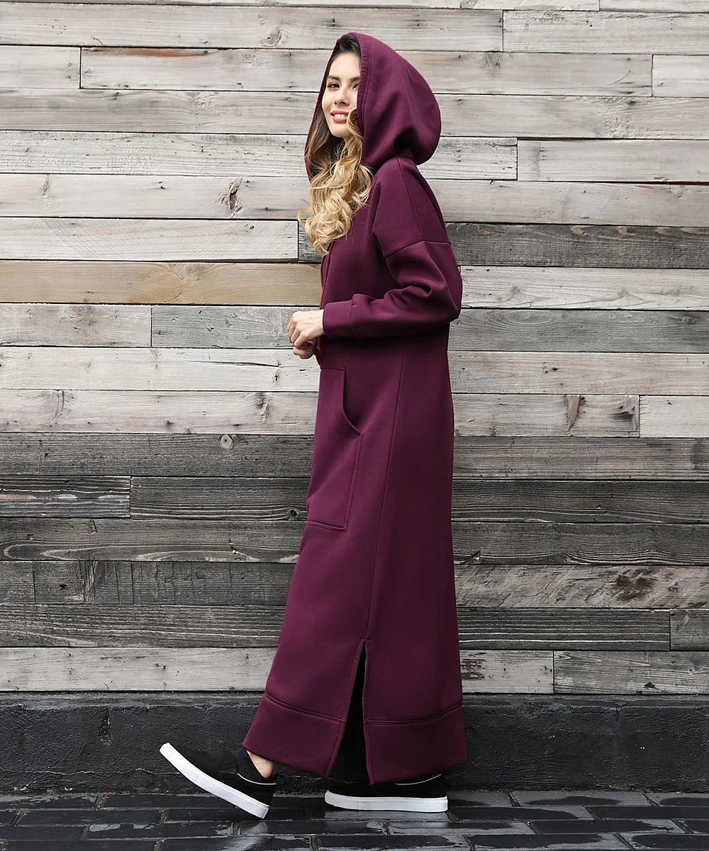 Women's Hoodie Midi Dress | Lace-Up Hem Casual Sweatshirt Long Dress | HotTrendyPicks